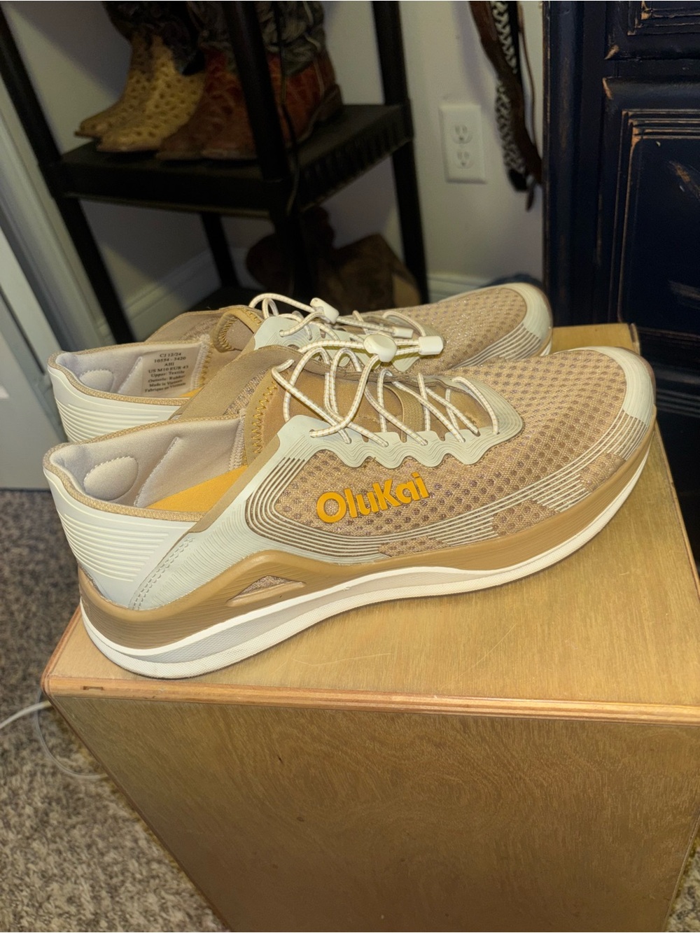 OluKai Men's Tan and Cream Lightweight Boat Shoe Sneaker